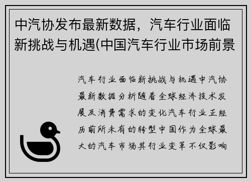 中汽协发布最新数据，汽车行业面临新挑战与机遇(中国汽车行业市场前景及投资机会研究报告)